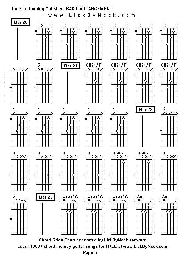 Chord Grids Chart of chord melody fingerstyle guitar song-Time Is Running Out-Muse-BASIC ARRANGEMENT,generated by LickByNeck software.